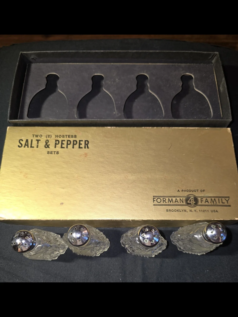Forman 2 pairs Crystal Salt and Pepper Shaker Pair with Silver-Tone Caps in box